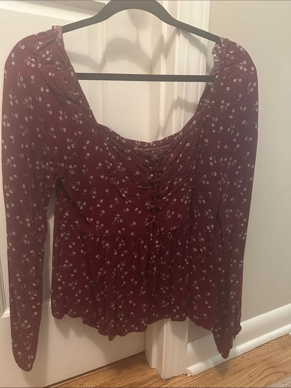 Aeropostale Burgundy Floral Long-Sleeve Top